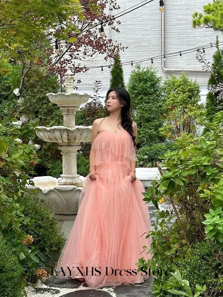 LAYXHS ファッションウェディングドレス韓国ピンクストラップレス A ラインチュールブライダルドレスカスタマイズ hochzeitspartykleid