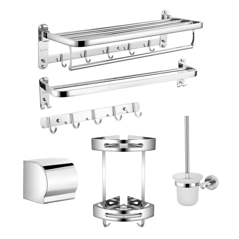 

Stainless steel towel rack non-punching toilet folding, bath towel bathroom rack bathroom pendant set