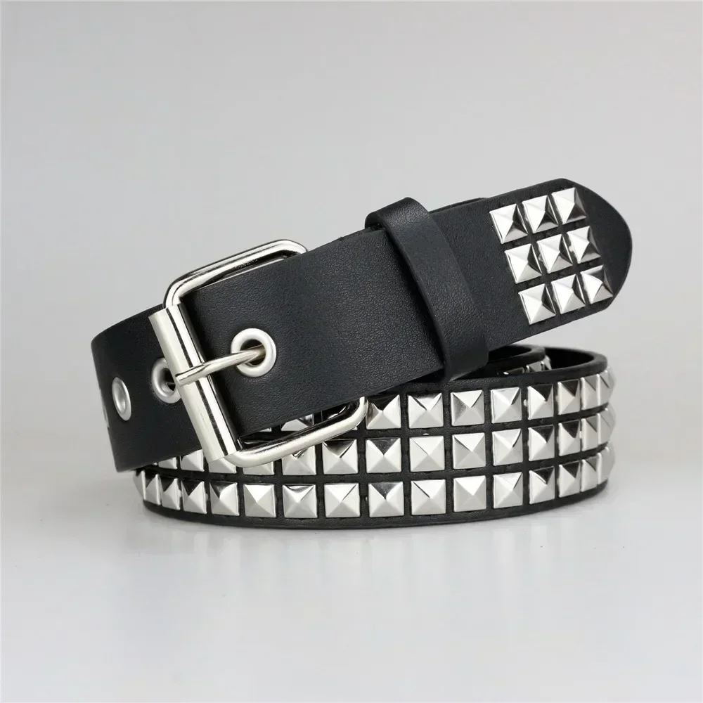 2024 New Square Bead Rivet Metal Pyramid Belt Men and Women Punk Hardware Jeans Belt Y2K Designer  Women's Belts