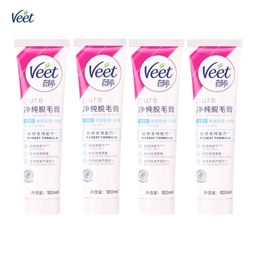 Imagen 1 del producto Veet Pure Crema Depiladora Tipo Suave para Cuerpo Brazos Piernas para Pieles Sensibles 100ML X paquete de 4