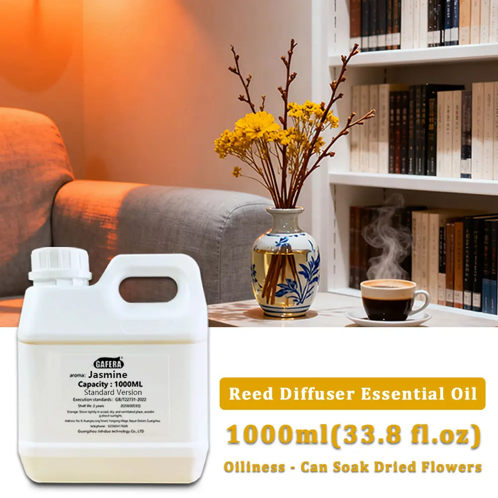 GAFERA 1000ml (33.8 fl.oz) Jasmine Ritz-Carlton Flameless Aromatherapy Essential Oils - Reed Diffuser Oil, Large Bottle Perfume