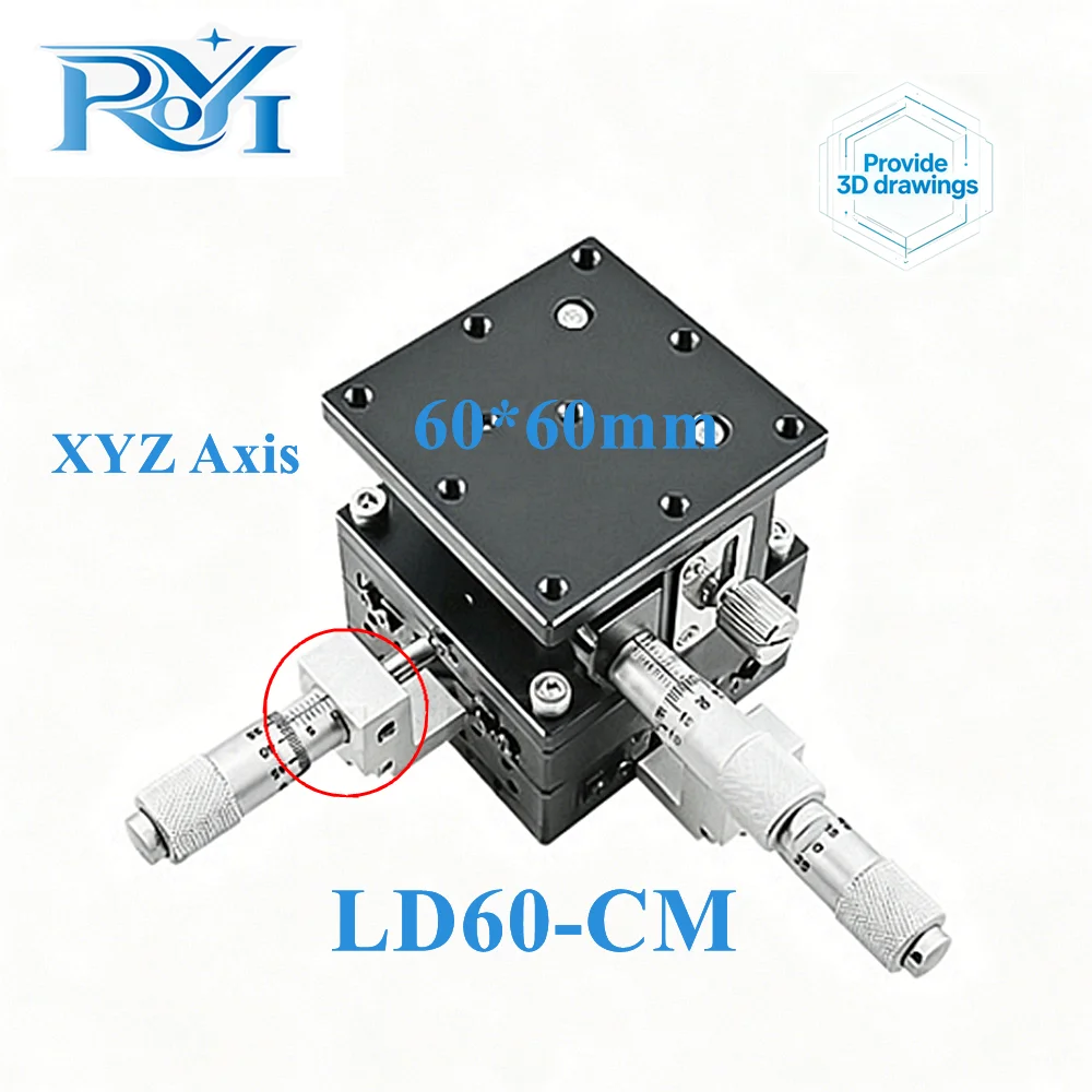 XYZ Axis 60mm Manual Fine‑Tuning Slide Table LD60‑LM XYZ60-LM Cross Roller Linear Stage Precision Manual Displacement Platform