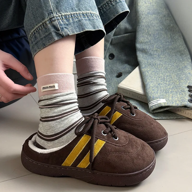 Lovely Bowtie Solid color Winter Women Home Slippers For Indoor Bedroom House Soft Bottom Warm comfortable Fluffy shoes