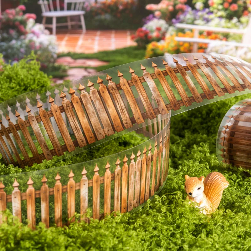 2 Style 200cm/roll PET Tape Imitation Wooden Garden Fence Landscaping Tape Hand Account Collage DIY Greeting Card Decorative