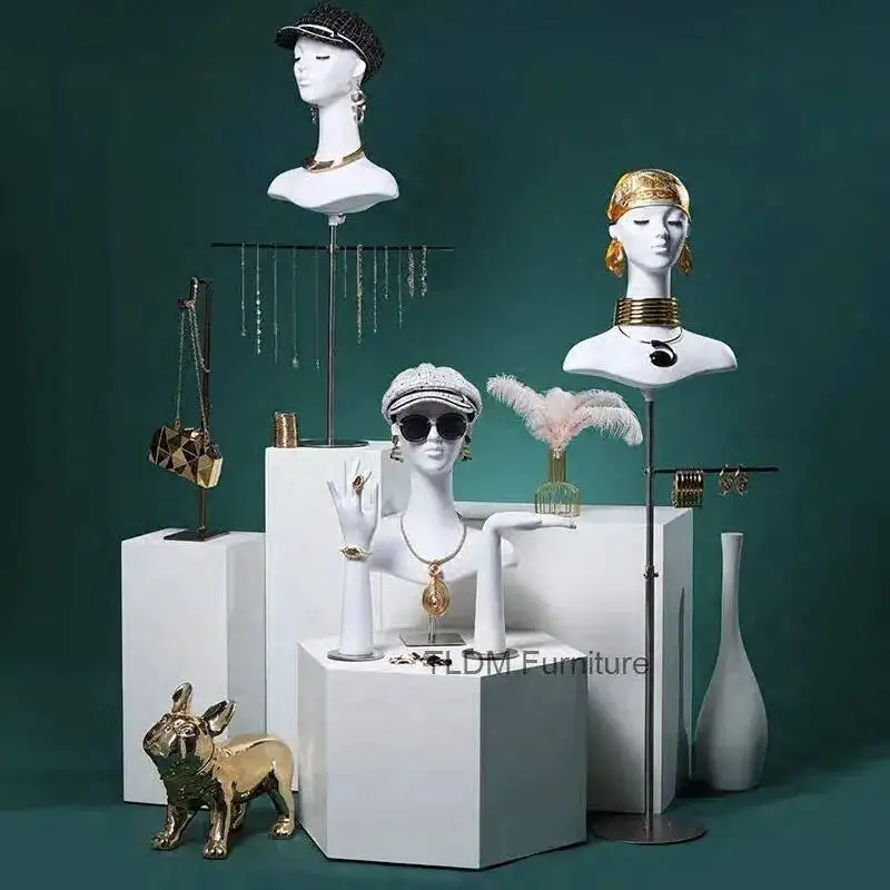 

Mannequins High-end Simulation Mannequins Props Head Female White Head Hand Display Model Hat Scarf Glasses Jewelry Rack H