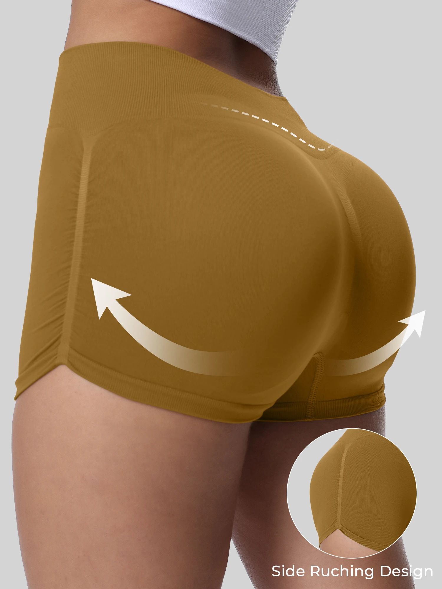 

Fitted High Waist Yoga 3/4 Shorts, Seamless Knit Booty Shorts, Workout Fitness Shorts, For Short Hikes Bike Commuting