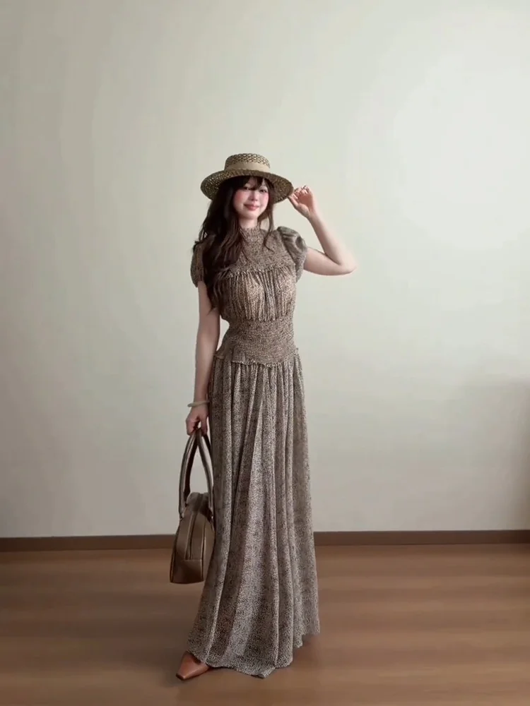 

Stazf7 Floral Print Vacation Skirt Women's Spring Summer Gathered Waist Long Dress City Commuting Date Work A-Line Skirt