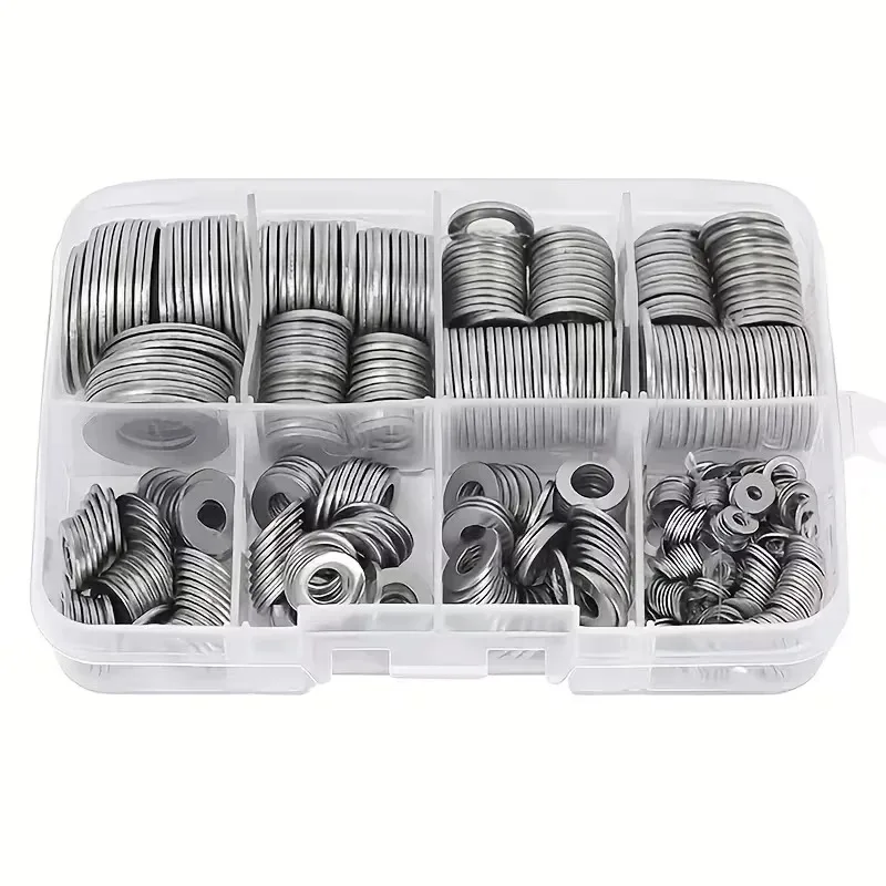 Stainless Steel Flat Washer Assortment Kit M2 M2.5 M3 M4 M5 M6 M8 M10, Hardware Fasteners for Home Decoration Industrial Repair