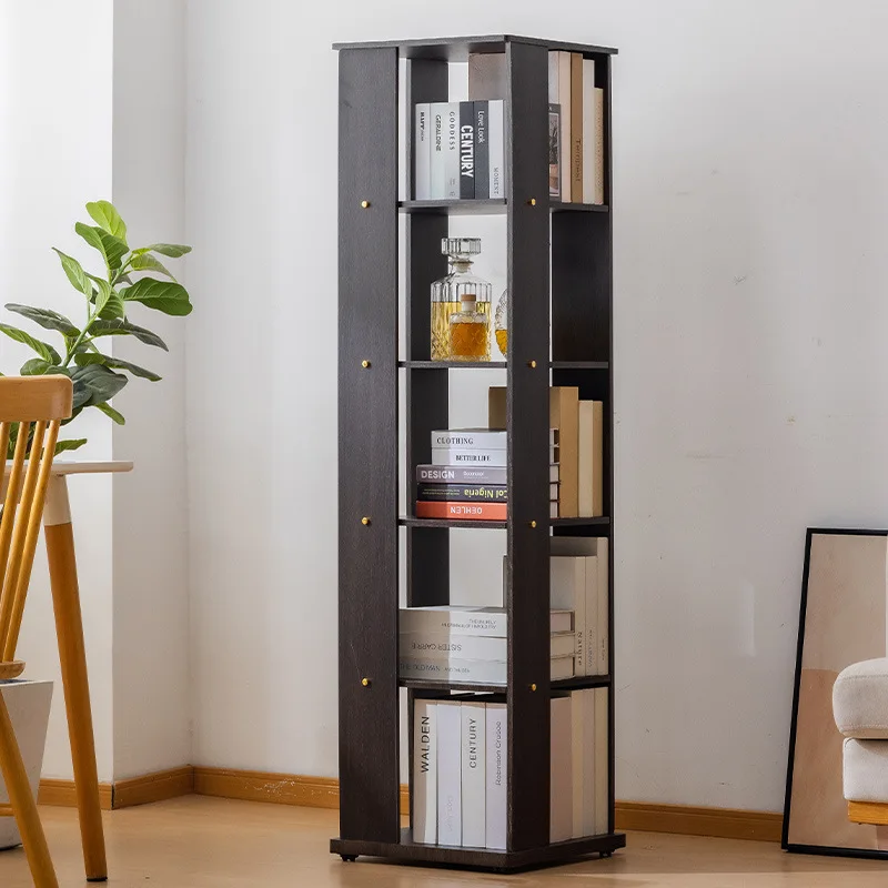 Rotating bookshelf storage rack floor-to-ceiling trapezoidal household small solid wood living room wall multi-layer storage