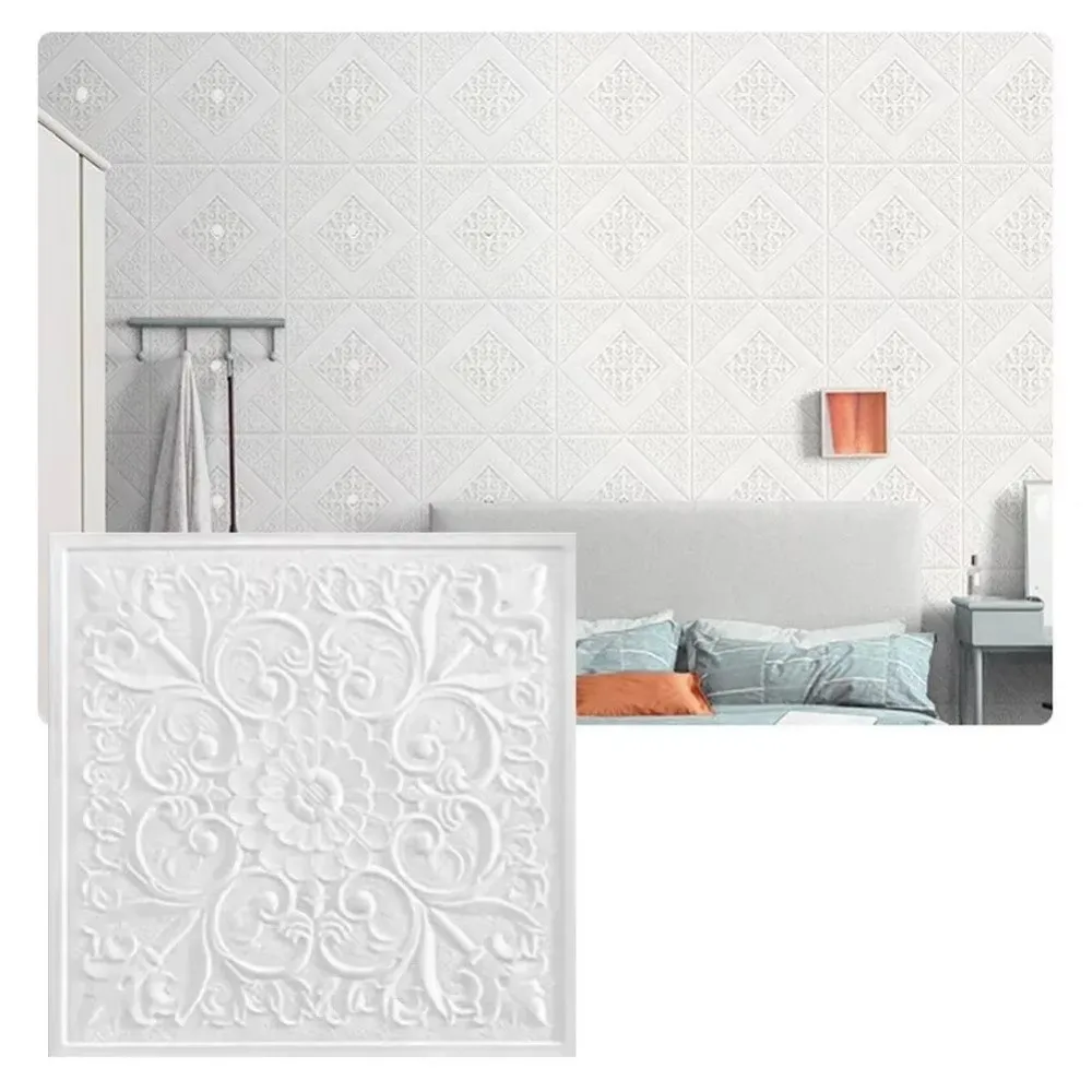 35*35cm Self-adhesive Wallpaper Anti-collision Peel and Stick 3D Tile Brick Waterproof Wall Sticker Bed Room Decoration