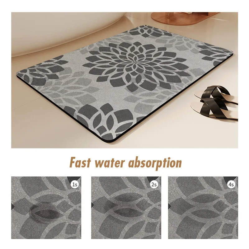 Bath Mat with Non-slip Silicone Backing, Absorbent and Quick-drying, Contains Diatomaceous Earth, Home Decor, Living Room Rugs