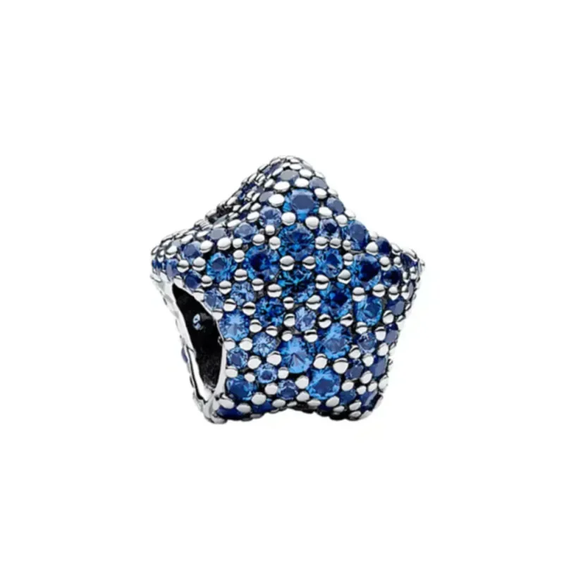 Original 925 Sterling Silver Blue Series Moon Star Sun Murano Glass Beads Charms for Pandora Bracelet DIY Jewelry Women Gift