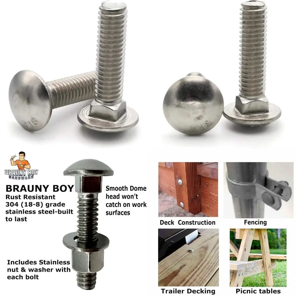 

Stainless Steel Carriage Bolts 316 Grade 3/8-16 Thread x 5 Inch Length, Pack of 25, High Strength Fasteners