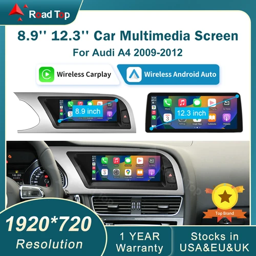 RoadTop 12.3 インチワイヤレス CarPlay マルチメディア超薄型スクリーン Android 自動アウディ A4 2009-2012 Airplay Autolink 機能