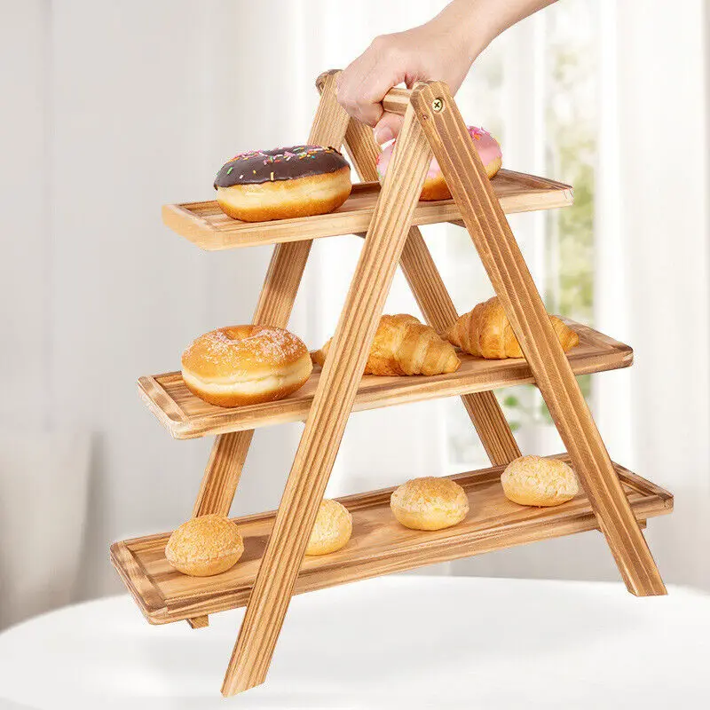 3-Tier Serving Tray Wood Fruit Tray Food  Kitchen Storage Snack Dish Plate Decor Afternoon Tea Picnic Plating Wooden Pallet