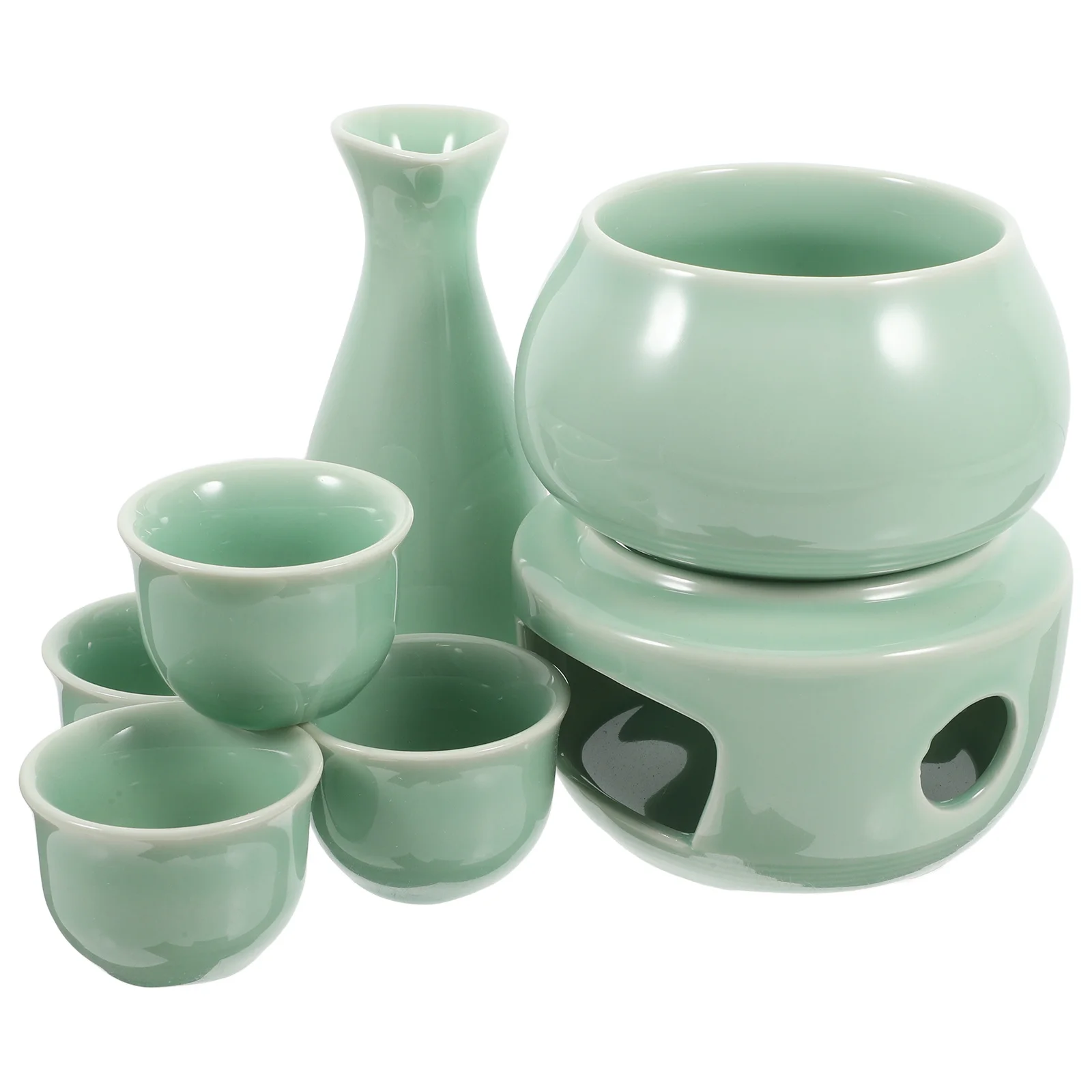

1Set Ceramic Wine Warmer Set Japanese Style Sake Pot with Cups Traditional Liquor Warming Kit for Home Decor and Gift Use