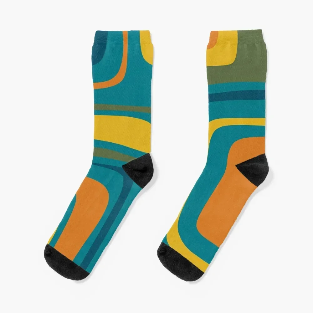 

Palm Springs Retro Midcentury Modern Abstract Pattern in Moroccan Orange, Mustard, Olive, Blue, and Teal Socks