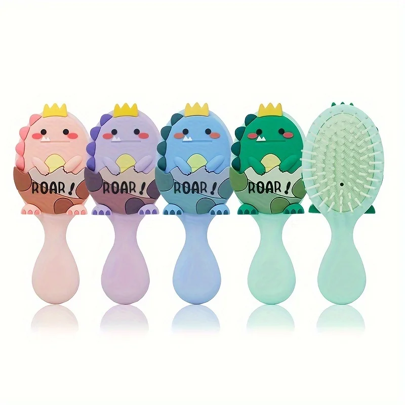 Mini escova desembaraçadora com design de dinossauro fofo - massageador de couro cabeludo com almofada de ar para cabelos lisos