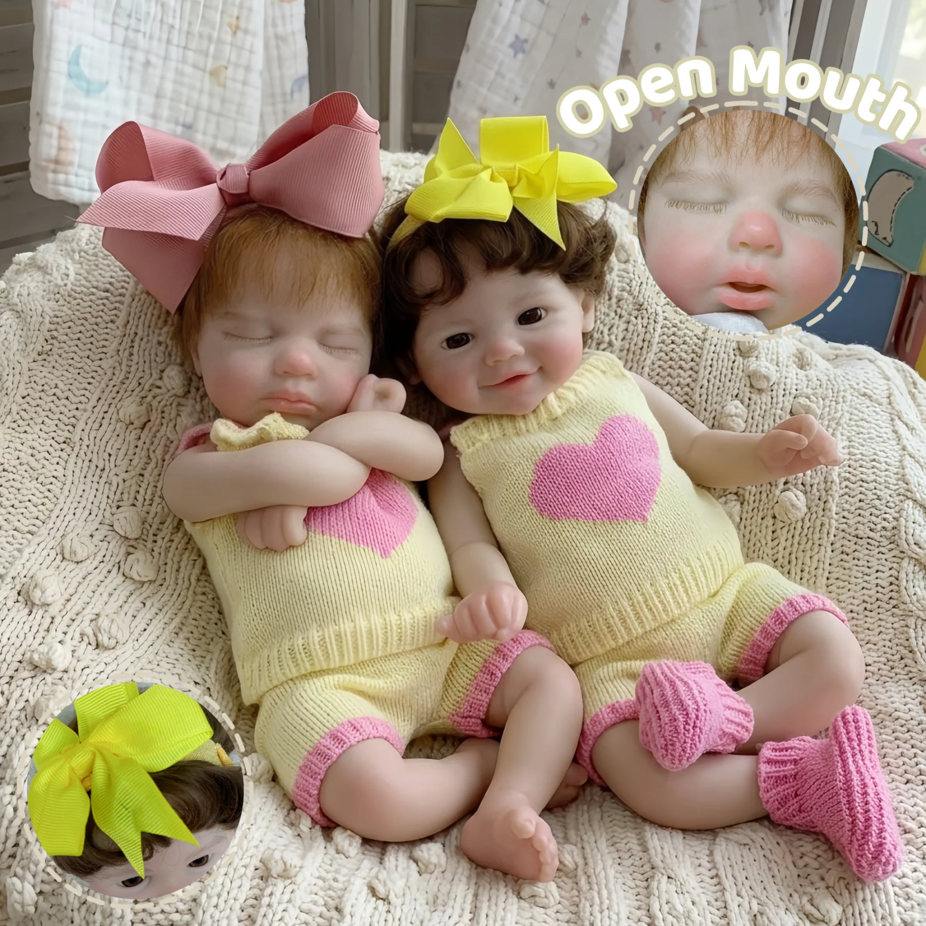 

2 Styles/13Inch Open Mouth&Rooted Hair Painted Solid Silicone Bebe Reborn Girl Doll bebe reborn de silicona Perfect As Gifts