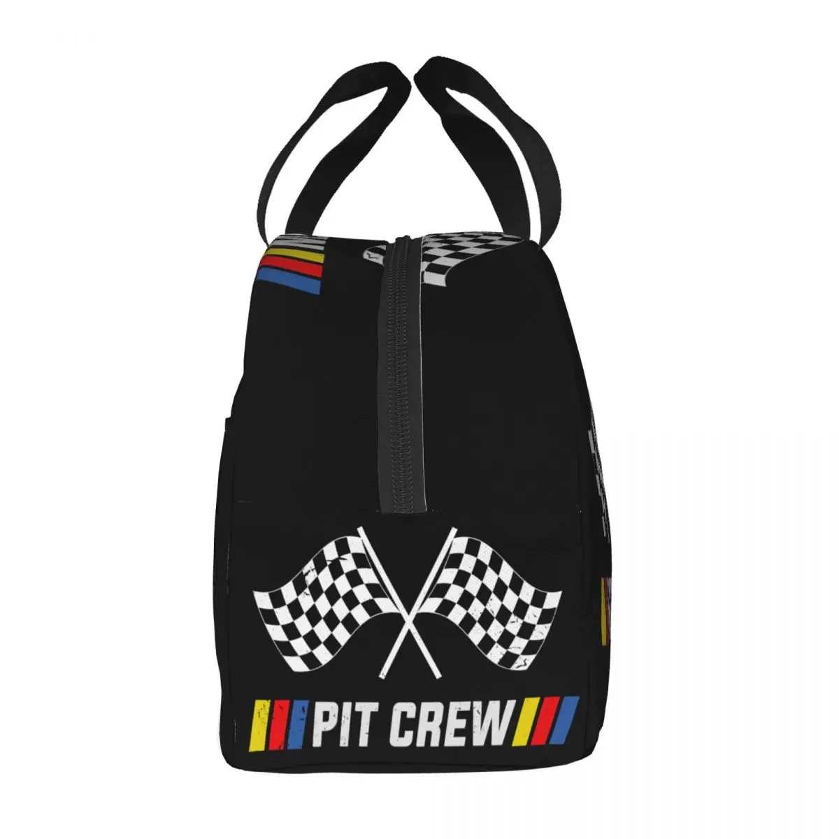 Custom Race Car Pit Crew Checkered Flag Insulated Lunch Tote Bag for Ready To Race Portable Cooler Thermal Food Lunch Box Travel