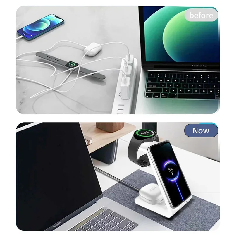 VIKEFON 3 in 1 100W Travel Wireless Charger For Samsung Galaxy S23 Watch 6 pro/5/4/3 Active Buds Pro Plus Fast Charging Station