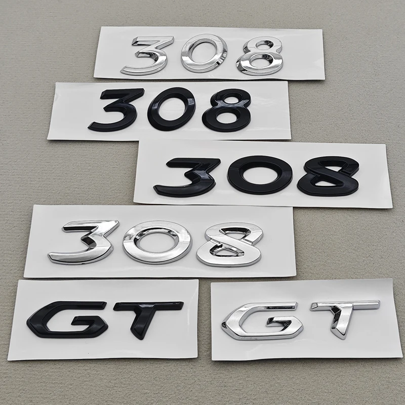 3D ABS Chrome Black Logo 308 GT Emblem Letters Sticker Car Rear Trunk Badge For Peugeot 308 GT SW Line GTI T9 T7 P5 Accessories