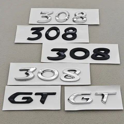 3D ABS Chrome Black Logo 308 GT Emblem Letters Sticker Car Rear Trunk Badge For Peugeot 308 GT SW Line GTI T9 T7 P5 Accessories