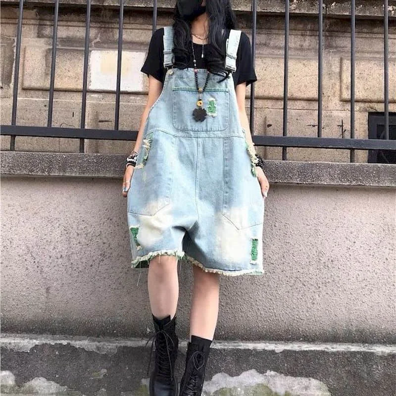 Denim Jumpsuit Women Oversized Loose Shorts Casual One Piece Outfit Women Playsuits Overall for Women Five-point Wide Leg Pants