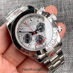 Tandorio 39mm Stop Watch for Men VK63 Quartz Movement Gray Dial Sapphire Crystal Full Chronograph 316L Bracelet Rubber Strap