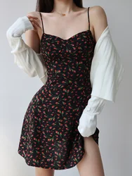 Bandage Summer Black Floral Short Dress 2024 Woman Sexy Clothes Suspenders Beach Vacation Sleeveless Backless Dresses for Women