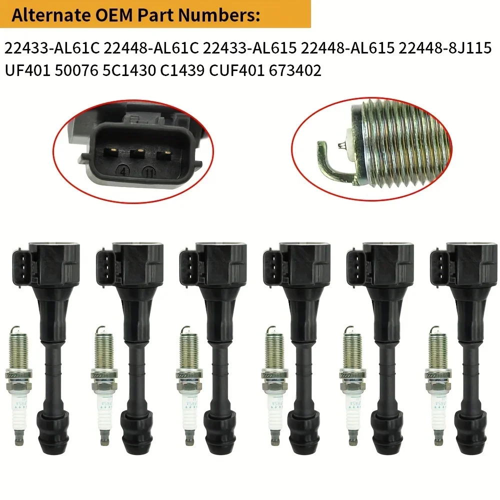 

High Performance 6pcs Ignition Coil & Iridium Spark Plug Set for 05-11 Nissan Frontier, Pathfinder, and Xterra UF349 Compatible