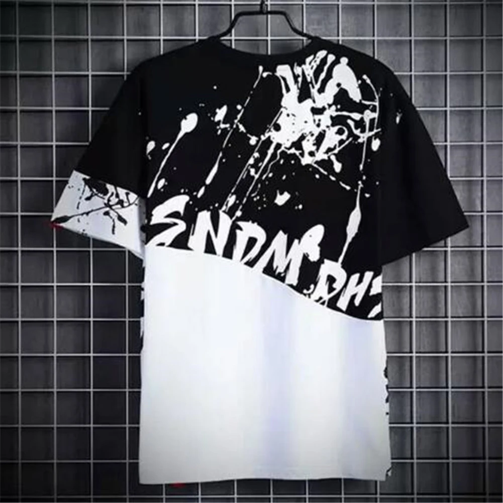 Comfy Fashion Men\'s T-shirt Casual Color Matching Splash-ink Printed Daily Holiday Male Regular Slight Stretch