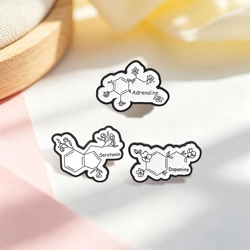 Serotonin Adrenaline Dopamine Molecule Badge Enamel Pin Science Neurotransmitter Chemical Structure Brooch Lapel Badge Accessory