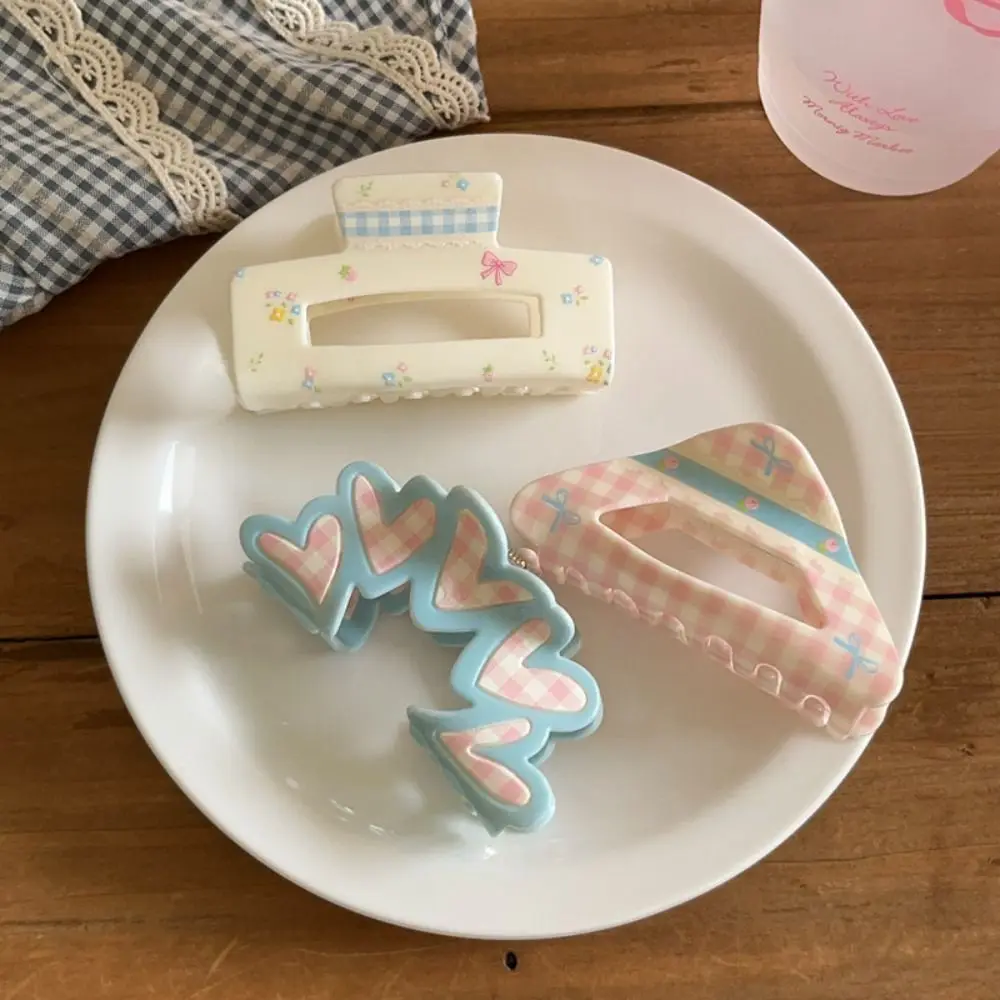 الكورية نمط شعرية الشعر كراب كليب مثلث زهرة الاكريليك القوس مشبك شعر إكسسوارات الشعر ذيل حصان كليب الهندسة القرش كليب