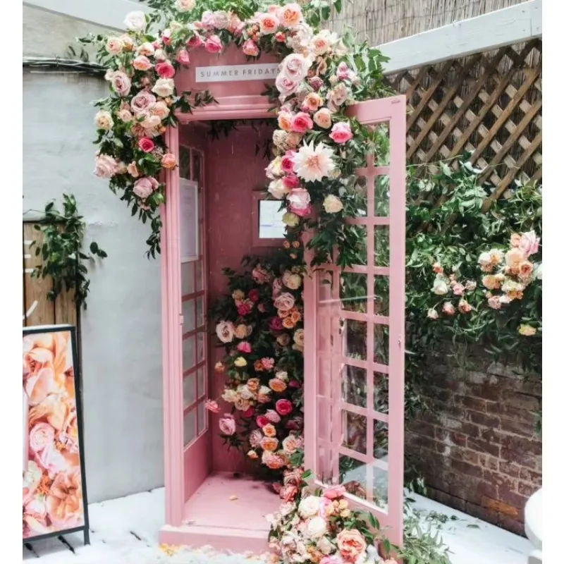 

Telephone Booth Photography Flowers Wedding Traditional Antique Metal Red Pink London Telephone Box Phone Booth For Decoration