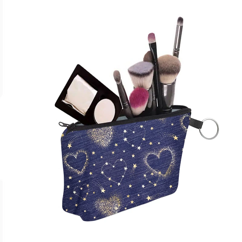 Heart-Shaped Print Cosmetic Bag - Spacious, Lightweight Makeup Organizer for Women and Teens - Durable Polyester, Easy Care