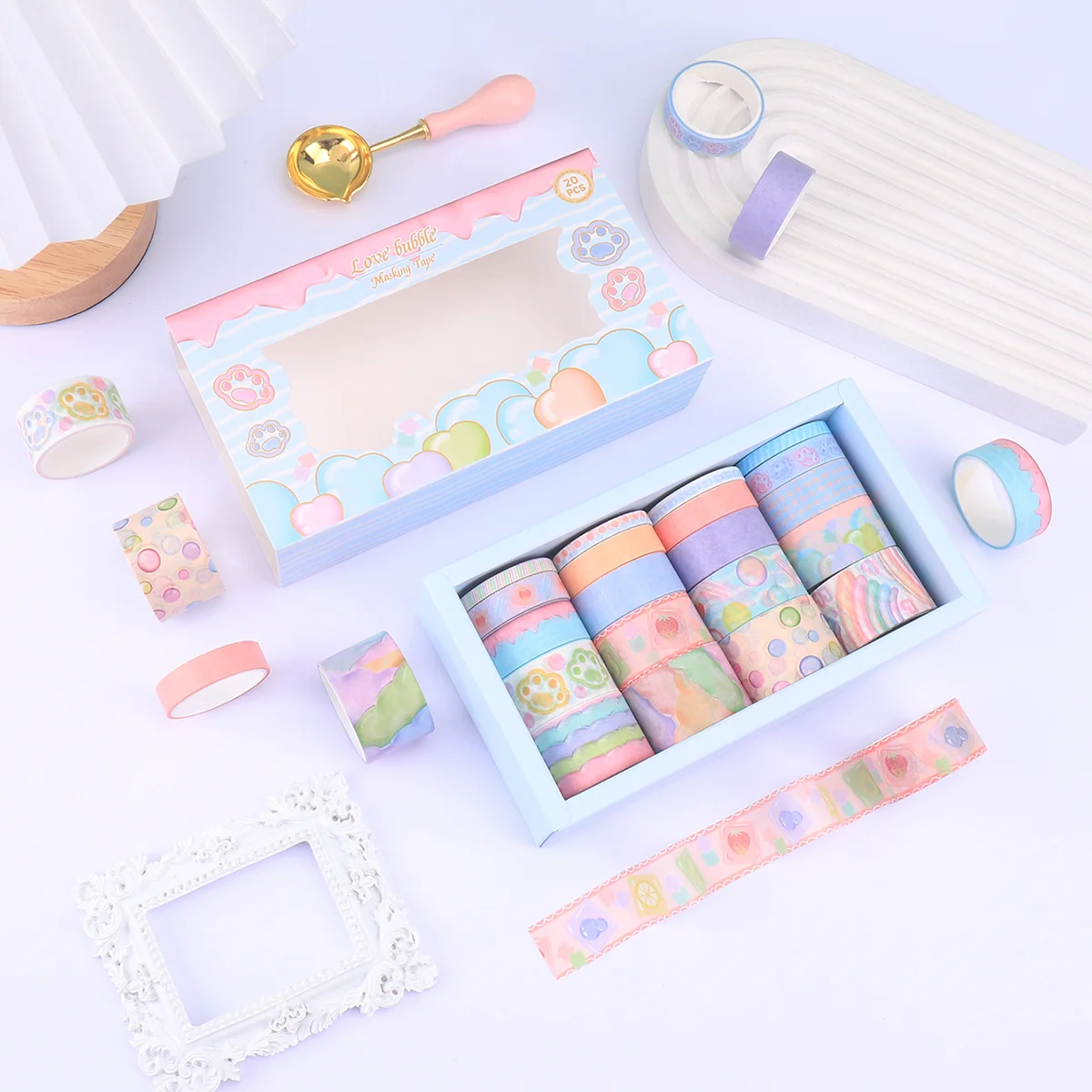 창의적인 사탕 테마의 유화 와시 테이프 12롤/박스, DIY 노트북, 사진 프레임 및 선물 상자 장식에 적합