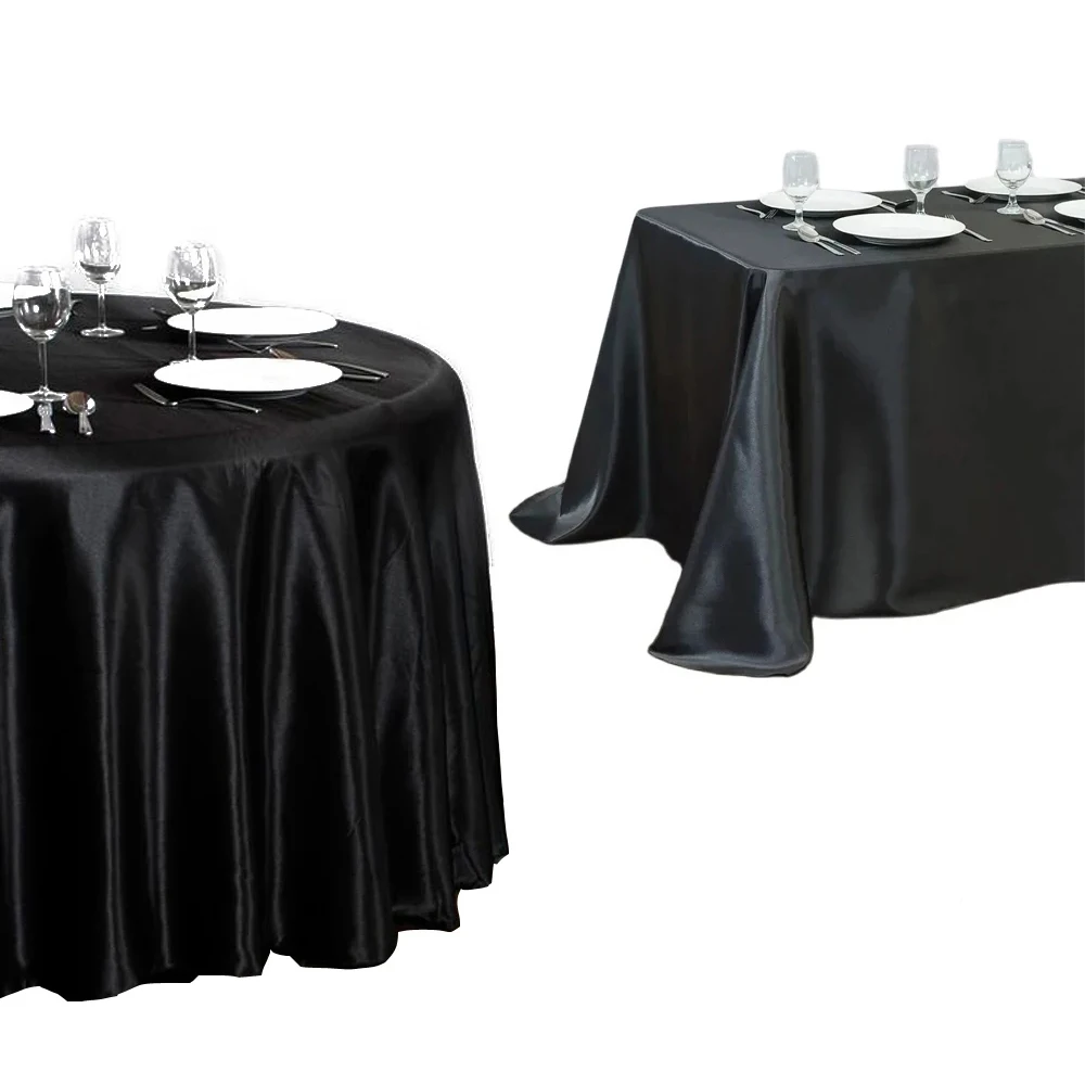 Rectangle Satin Tablecloth Wedding Party Black Round Table Cloth Decoration Home Banquet Cover Restaurant Dinner Table Decor