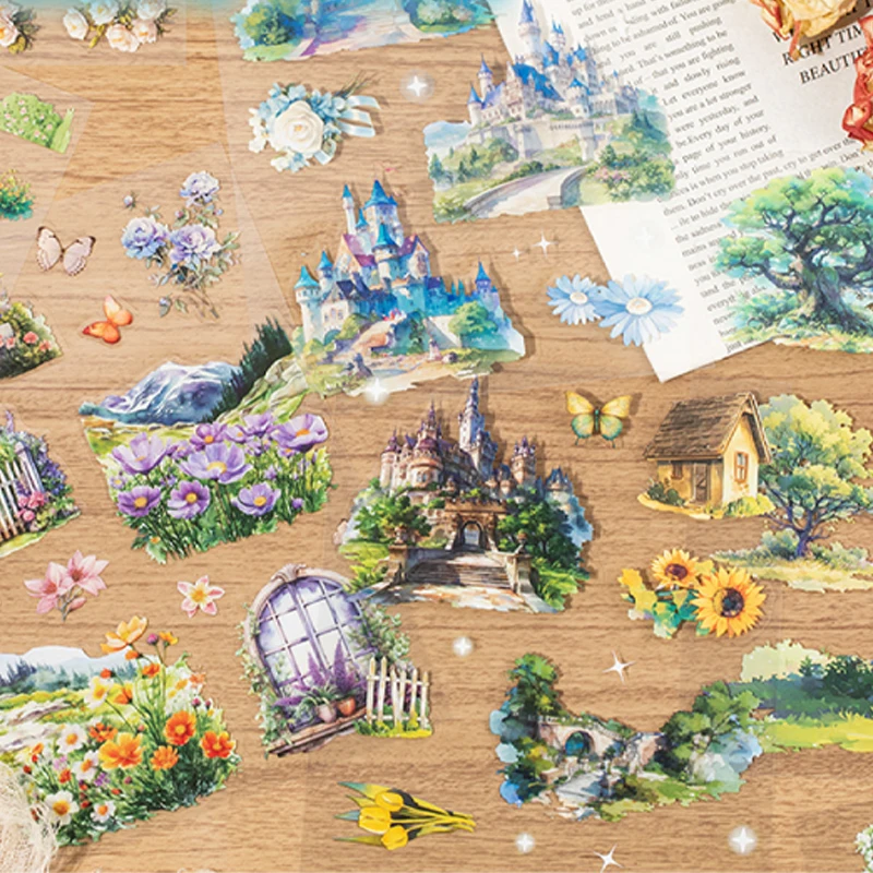 Mr Paper 20Pcs/book Collage Pieces PET Light Vintage Double Translucent Sticker Book Creative Stationery Stickers DIY Handbook