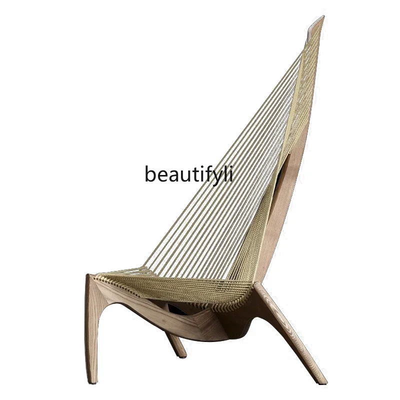

S Sailing Chair Designer Nordic Harp Wood Recliner Single Leisure Sofa Hand-Woven Creative Living Room Household