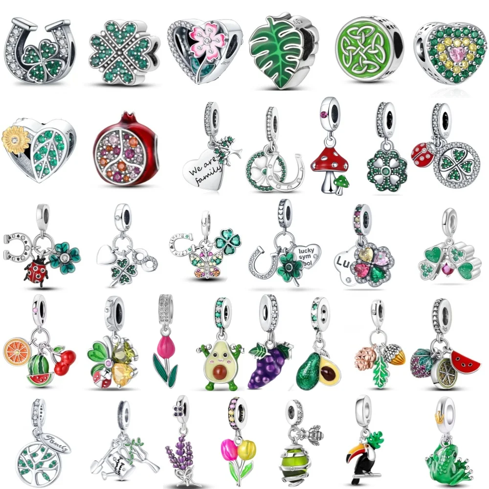 

Подвеска 2026 Green из серебра 925 пробы в виде счастливой лягушки, авокадо, винограда и арбуза, подходит для оригинальных браслетов, изысканные аксессуары для самостоятельного изготовления украшений