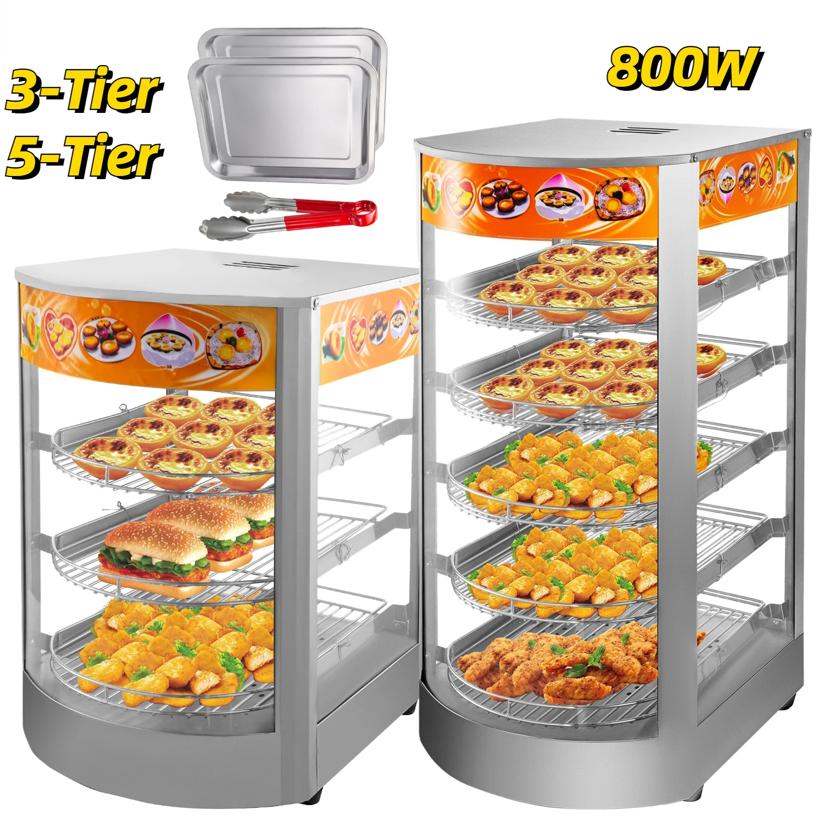 800W ommercial Food Warmer 3/5-Tier Countertop Thermostatic Magnetic Door Pizza Pastry Burger Warmer Kitchen Appliance