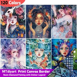 Japanese Girl Fish Diamond Painting Print Canvas Border Embroidery Portrait Art Rhinestone With Sticker Legend Mosaic Home Decor
