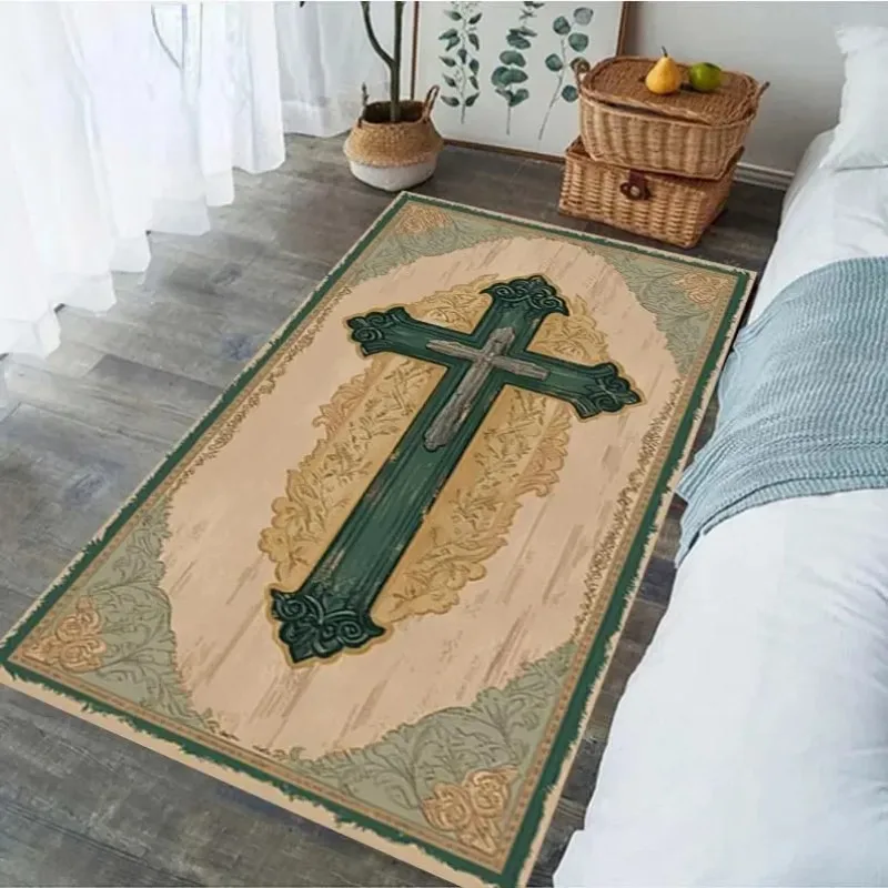 VIKAMA Non-slip Christian Cross Rug, Prayer Mat for Living Room Bedroom Decor