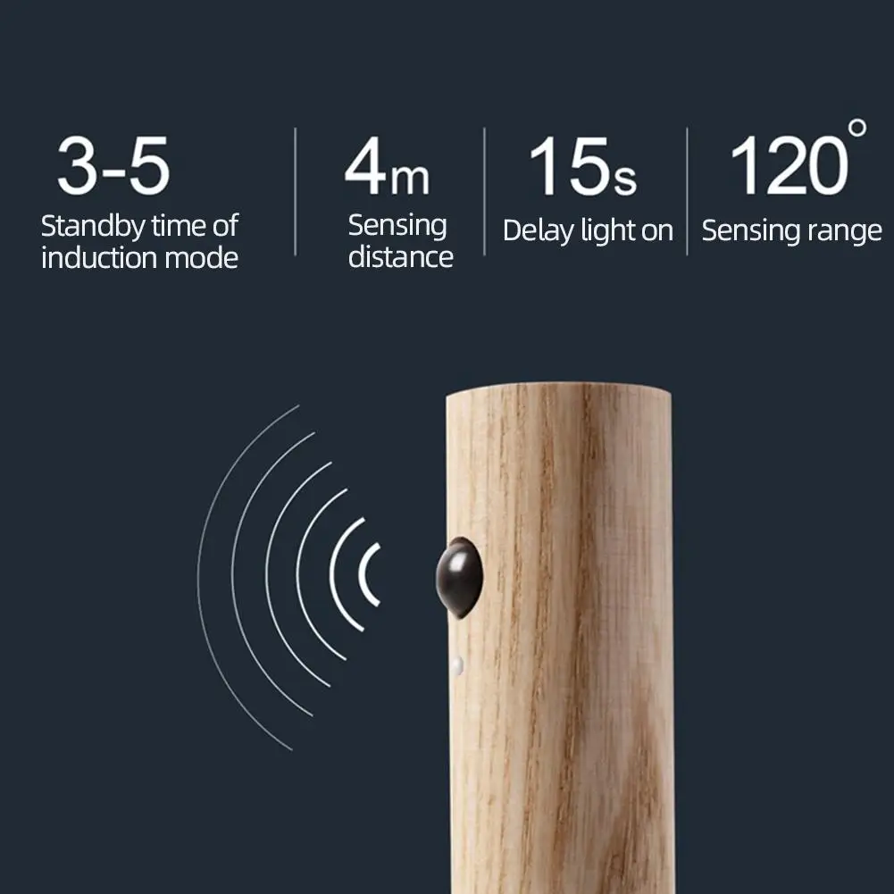 Wooden Led Night Light Built In 500 Mah Rechargeable Battery Intelligent Body Sensor Rechargeable Wall Lamp for Bedroom Home