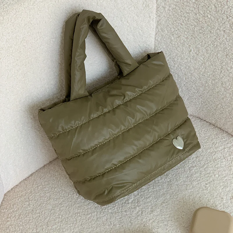 Linke Seite Baumwolle gepolstert Silber Design Winter Frauen kleine Umhängetaschen koreanische Mode Handtaschen und Geldbörsen Dame Einkaufstasche