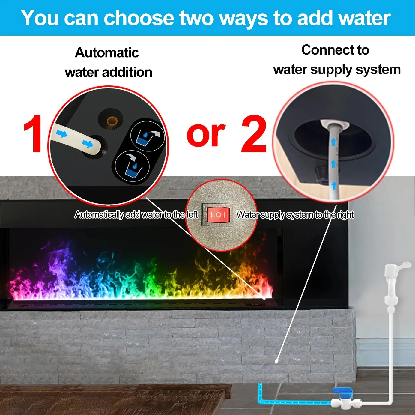 スマート3Dアトマイズド暖炉LEDカラフルフレームエコ水蒸気電気暖炉（リビングルームのテレビ壁装飾用）