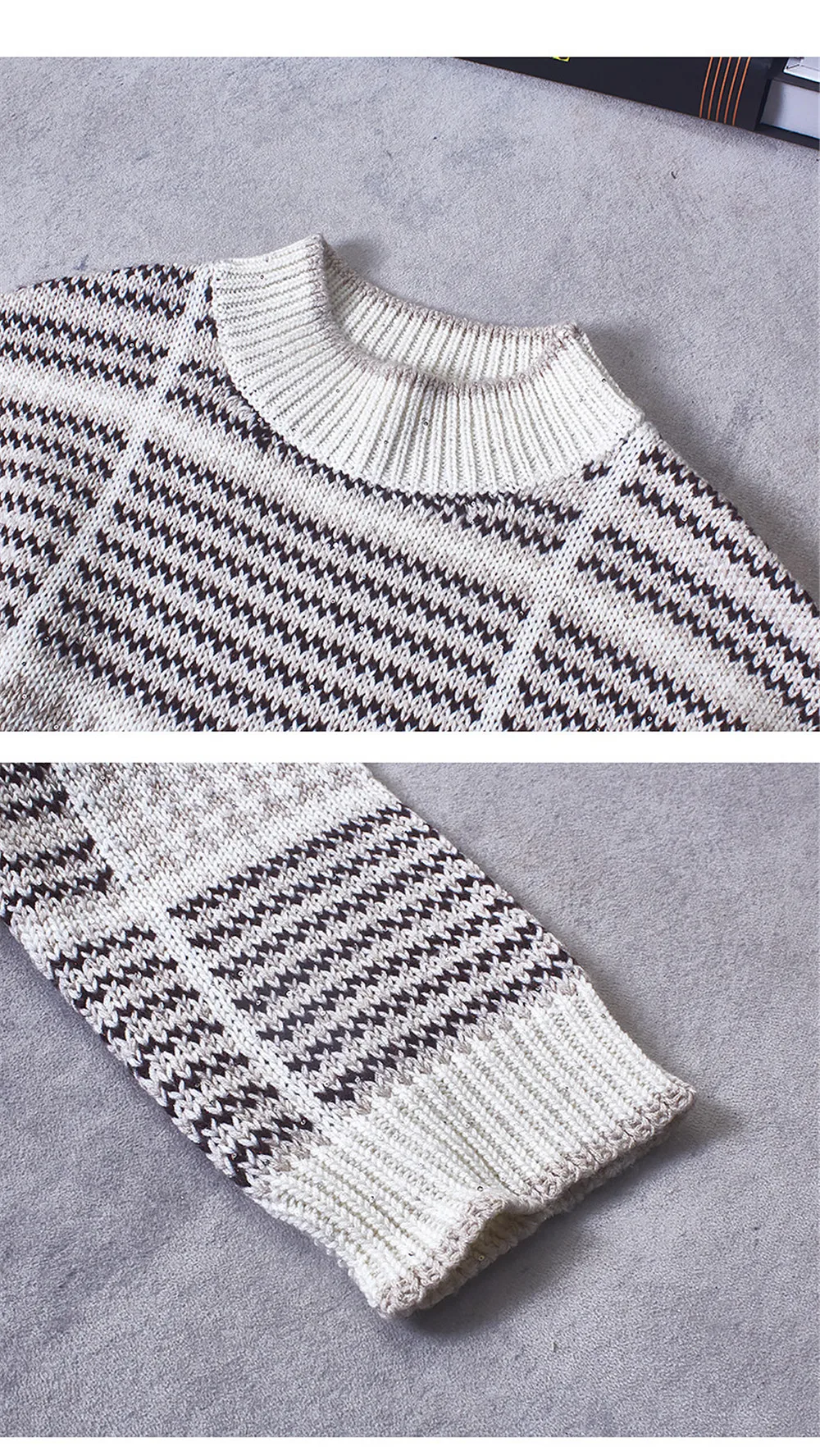 

Женский зимний новый свободный кашемировый пуловер с круглым вырезом и пайетками в контрастную клетку, толстый повседневный пуловер