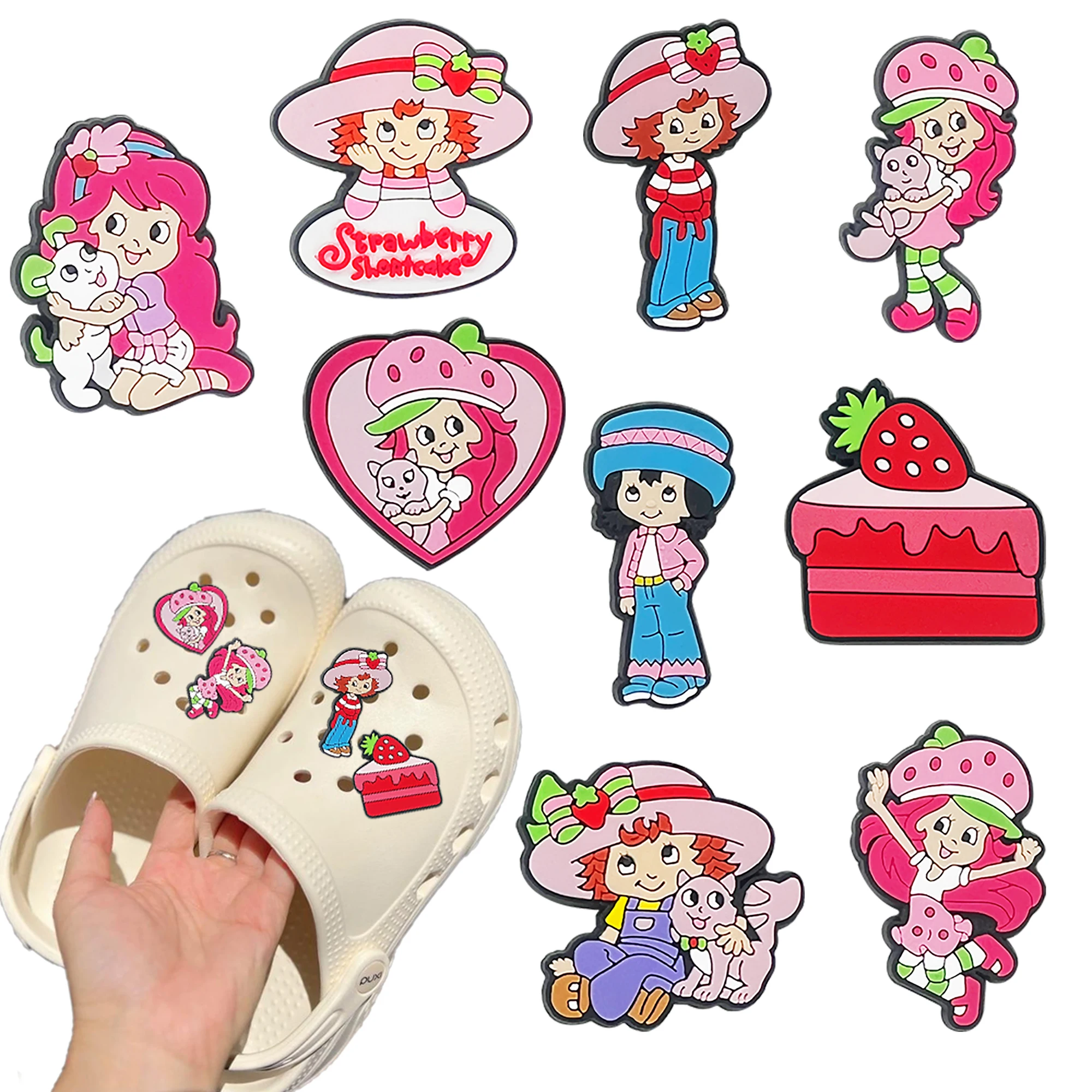 9-50Pcs Cartoon Cute Strawberry Girl Series PVC Shoe Charms Accessories DIY Series Detachable Fashion Shoe Decorations Gifts