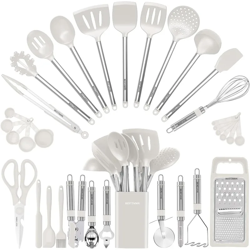 

Kitchen Utensil Set-Silicone Cooking Utensils-33 Kitchen Gadgets & Spoons for Nonstick Cookware-Silicone and Stainless Steel Spa